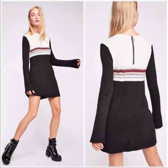 $148 Free People Sweater Dress Knit Long Sleeve Color Block XS - Picture 2 of 13